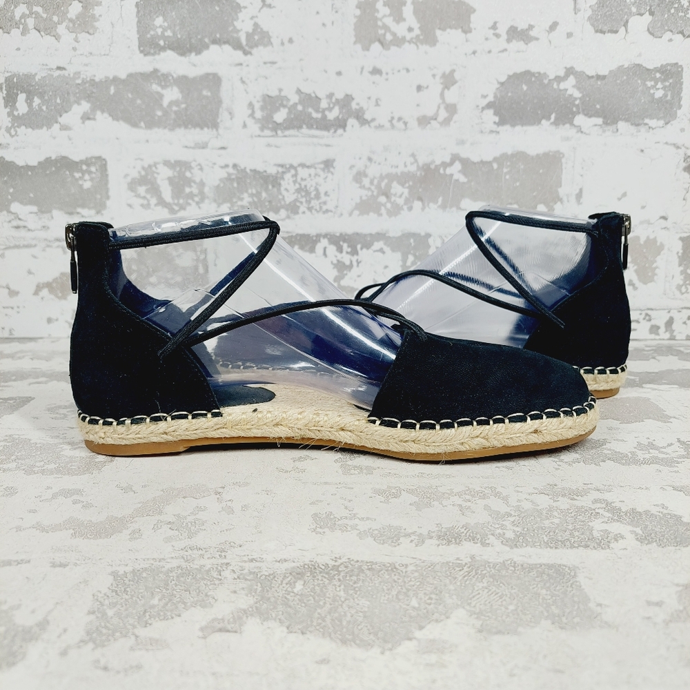 New Eileen Fisher Leather Lace Up D'Orsay Espadrille Black Flat Sandals F590 - Picture 6 of 12